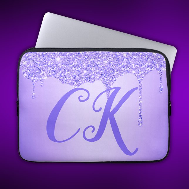 Initialen Monogram met Paarse Glitter | Laptop Sleeve (Creator heeft geüpload)