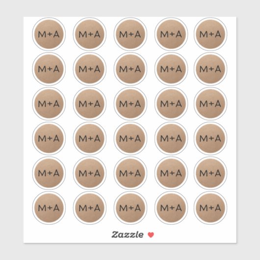 Initialen monogram rustiek bruin Kraft zwart bruil Sticker (Vel)