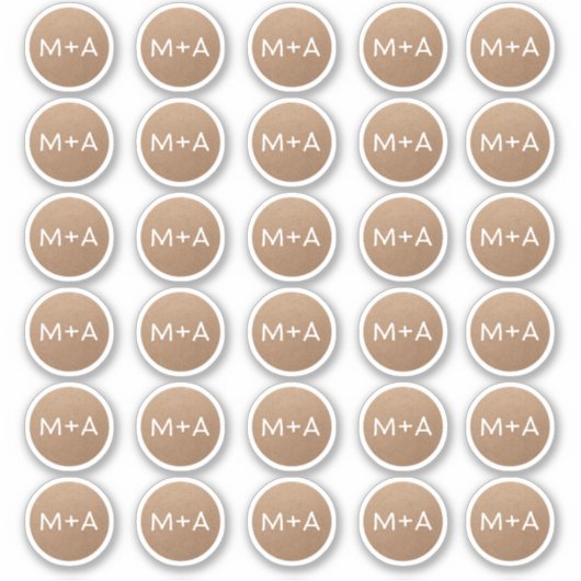 Initialen monogram rustieke bruine Kraft bruiloft Sticker (Voorkant)