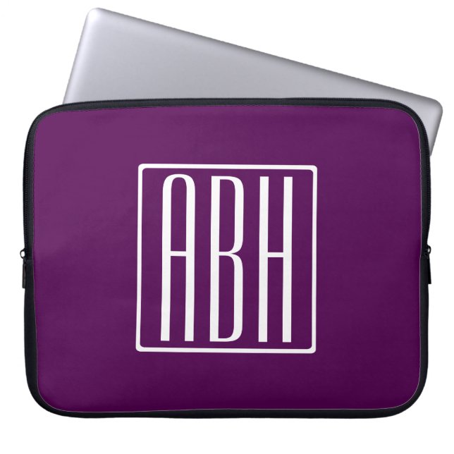 Initialen Monogram | Wit op diep Paars Laptop Sleeve (Voorkant)