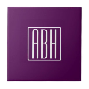 Initialen Monogram Wit op diep Paars Tegeltje