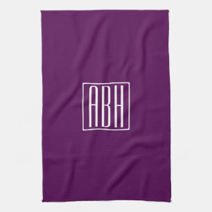 Initialen Monogram Wit op diep Paars Theedoek