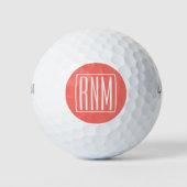 Initialen Monogram | wit op koraal Golfballen (Voorkant)