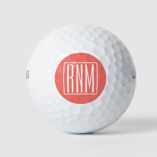 Initialen Monogram | wit op koraal Golfballen (Voorkant)