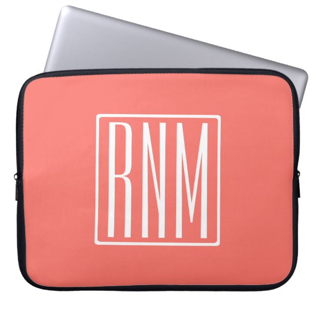 Initialen Monogram | wit op koraal Laptop Sleeve (Voorkant)