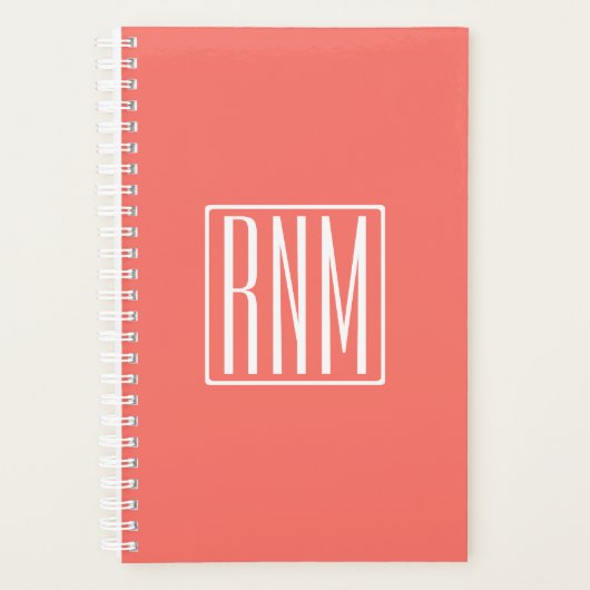 Initialen Monogram | wit op koraal Planner (Voorkant)