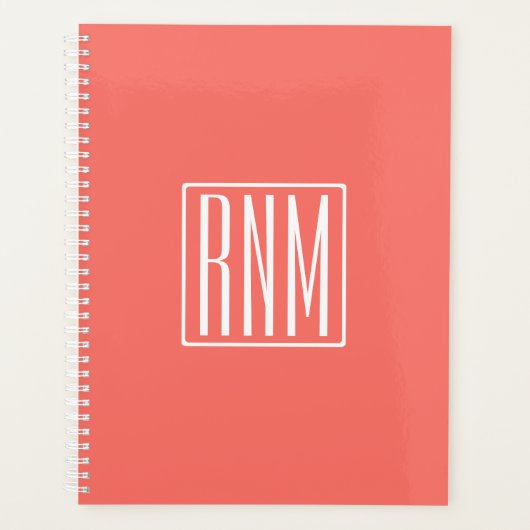 Initialen Monogram | wit op koraal Planner (Voorkant)
