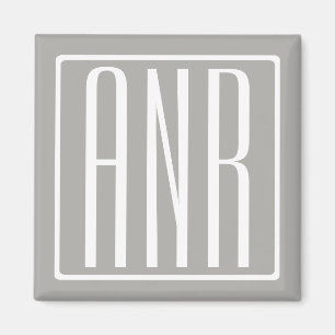 Initialen Monogram   Wit Op Lichtgrijs Magneet