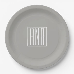 Initialen Monogram   Wit Op Lichtgrijs Papieren Bordje