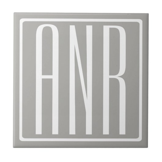 Initialen Monogram | Wit op lichtgrijs Tegeltje (Voorkant)