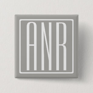 Initialen Monogram   Wit op lichtgrijs Vierkante Button 5,1 Cm