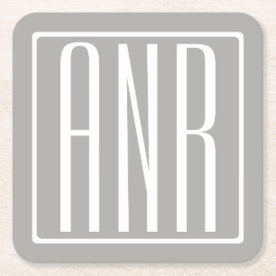 Initialen Monogram Wit Op Lichtgrijs Vierkante Kartonnen Onderzetter