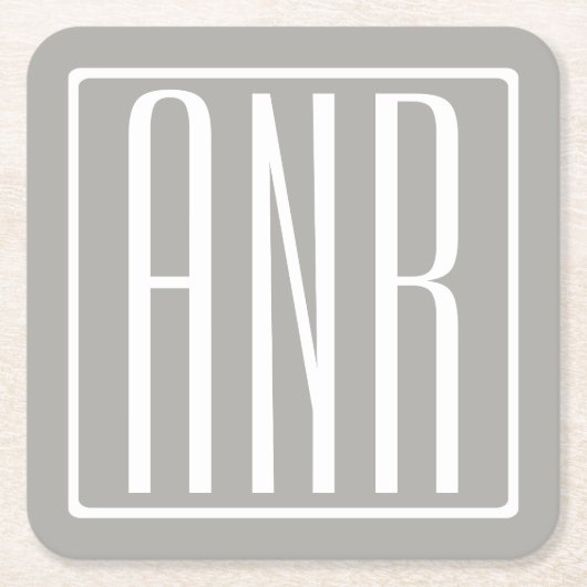 Initialen Monogram | Wit Op Lichtgrijs Vierkante Kartonnen Onderzetter (Voorkant)