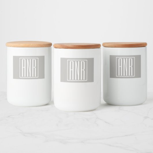 Initialen Monogram | Wit Op Lichtgrijs Voedselcontainer Etiket (Flessen)