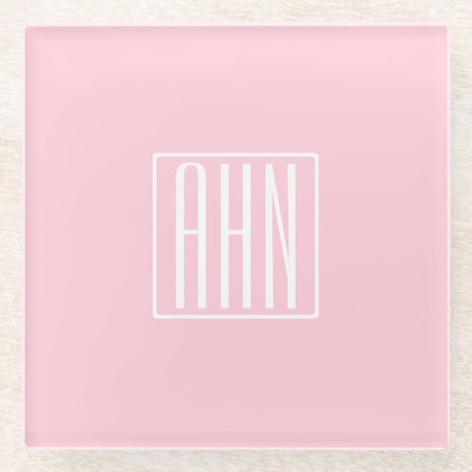 Initialen Monogram | wit op lichtroze Glazen Onderzetter (Voorkant)