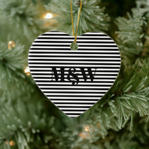 Initialen monogram zwarte witte strepen keramisch ornament