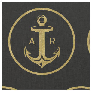 Initialen   Nautisch anker Navy Blue Stof