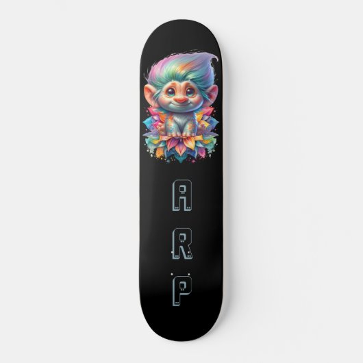 *~* Initialen Neon Haar Regenboog Troll AP89 Skateboard (Voorkant)