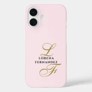 Initialen Pastel Roze Minimalistische Gouden Calli iPhone 16 Hoesje