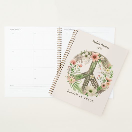 Initialen Retro "Bloom in Peace" Vredesbord Planner (Display)