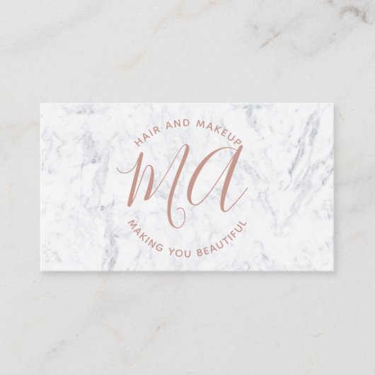 Initialen roos gouden script eenvoudig wit marmer visitekaartje (Voorkant)