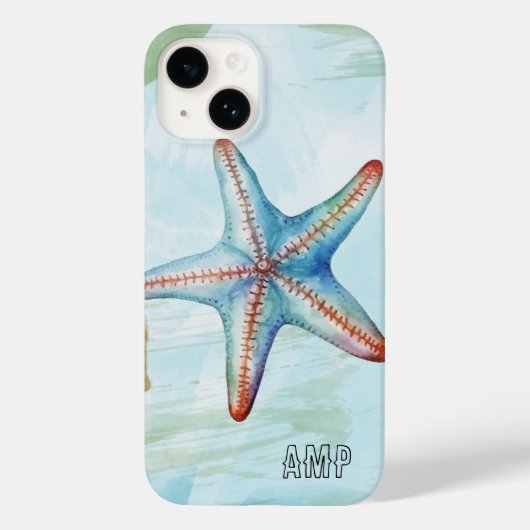 Initialen Schattigee kleurrijke waterverf zeester Case-Mate iPhone Case (Achterkant)