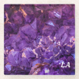 Initialen toevoegen - Paarse kristallen Onderzette Glazen Onderzetter