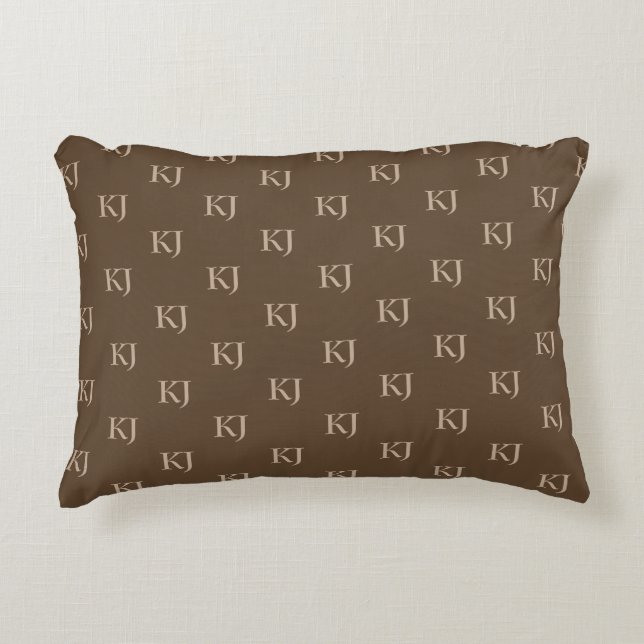 Initialen van Classy Brown en Beige Monogram Patro Accent Kussen (Voorkant)