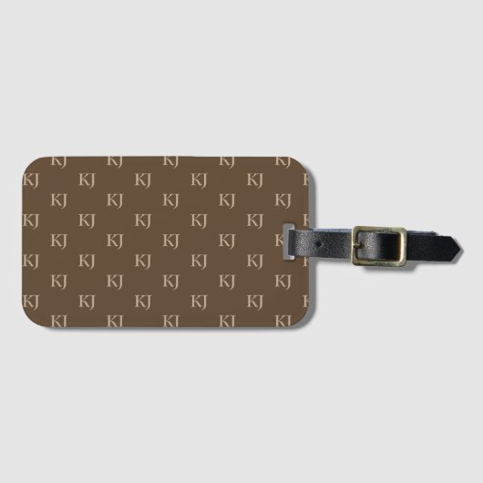Initialen van Classy Brown en Beige Monogram Patro Bagagelabel (Voorkant (horizontaal))