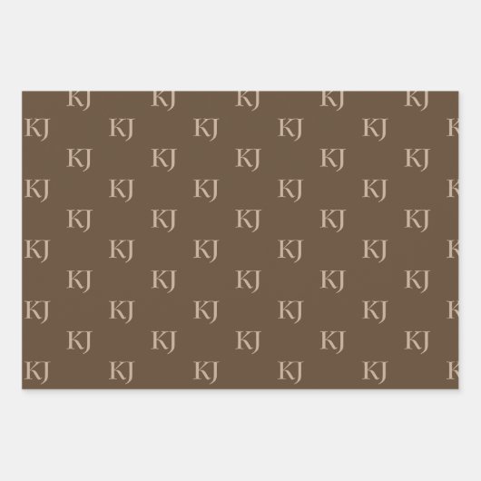 Initialen van Classy Brown en Beige Monogram Patro Inpakpapier Vel (Voorkant)