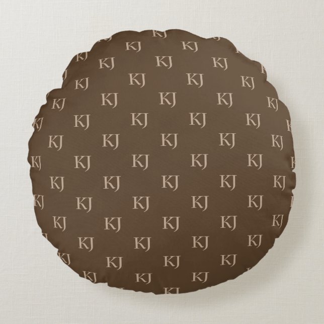 Initialen van Classy Brown en Beige Monogram Patro Rond Kussen (Voorkant)