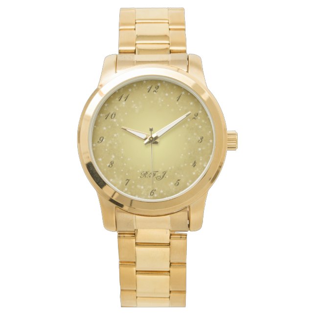 Initialen van het monogram van Classy Gold Stars Horloge (Voorkant)
