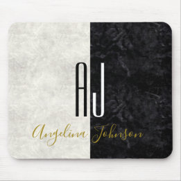 Initialen van het type Marmer Black en White Monog Muismat
