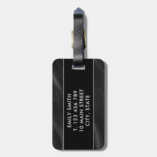 Initialen van het zwarte leder van Classy Bagagelabel (Achterkant verticaal)