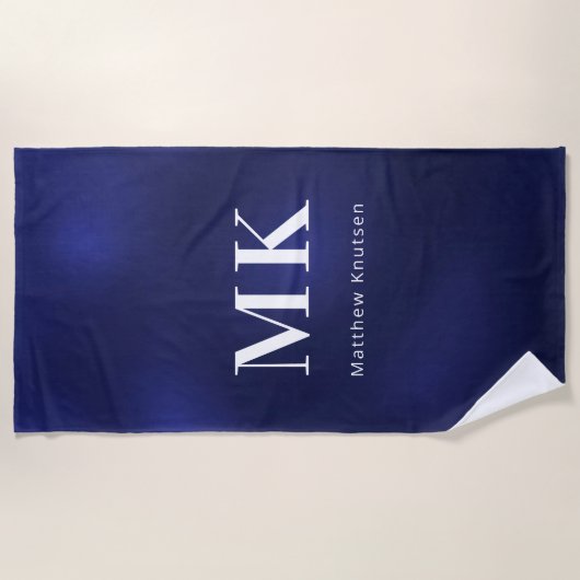 Initialen van marineblauw wit monogram strandlaken (Voorkant)