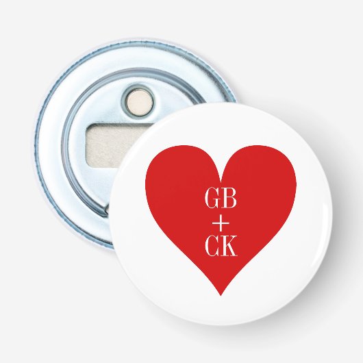 Initialen voor flesopening Lover Button Flesopener (Voorkant)