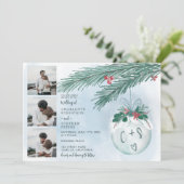 Initialen voor kerstbruiloft 4 foto's rooster kaart (Staand voorkant)