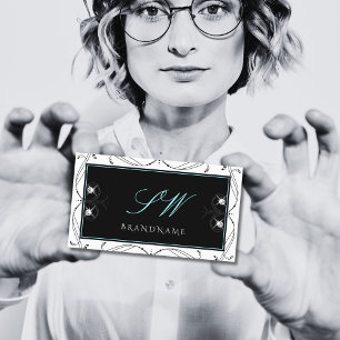 Initialen voor sierzwarte witte mousserende diaman visitekaartje