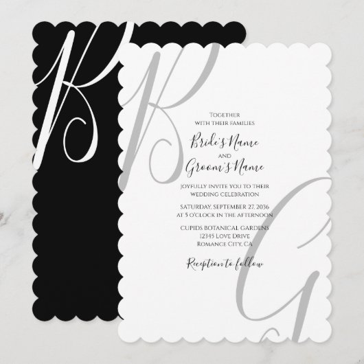 Initialen voor zwart-wit monogram kaart (Voorkant / Achterkant)