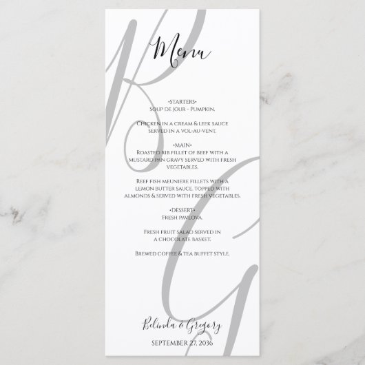 Initialen voor zwart-wit monogram menu (Voorkant)