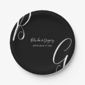 Initialen voor zwart-wit monogram papieren bordje (Voorkant)