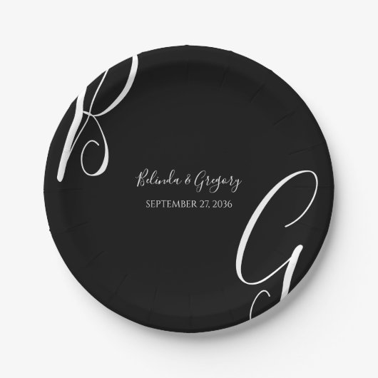 Initialen voor zwart-wit monogram papieren bordje (Voorkant)
