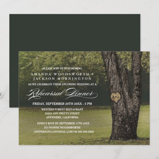 Initiales de chêne Répétition Dîner Invitations (Devant / Derrière)