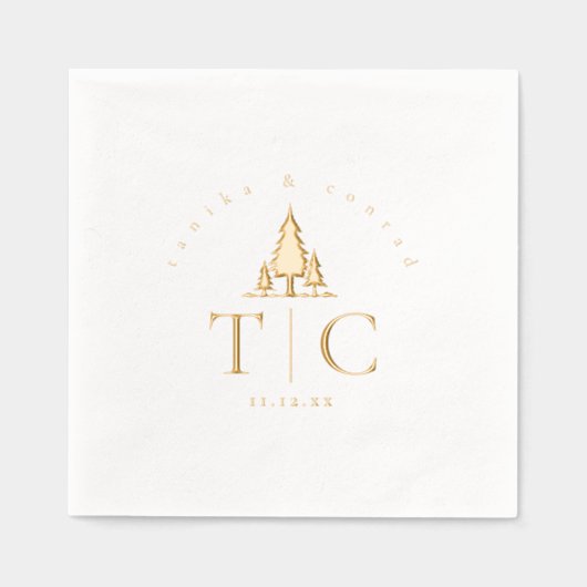 Initiales de mariage hivernal rustique Fir Trees I (Recto)