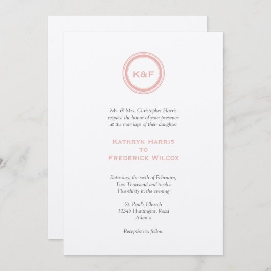 Initiales de médaillon rose Dusty faire-part de ma (Devant / Derrière)