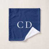 Initiales de monogramme blanc bleu marine minimali (Gant de toilette)