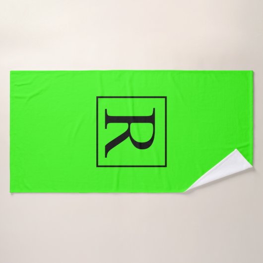 Initiales de monogramme brillant vert néon (Serviette de bain)
