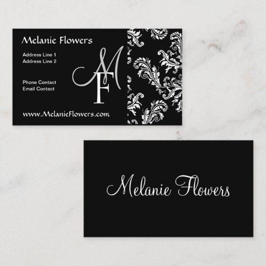 Initiales de monogramme carte de visite Damas Vint (Devant / Derrière)