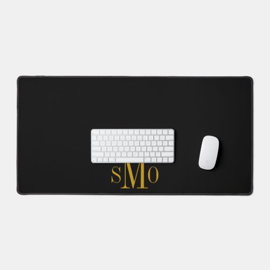Initiales de monogramme d'or Faux cuir noir (Clavier et souris)