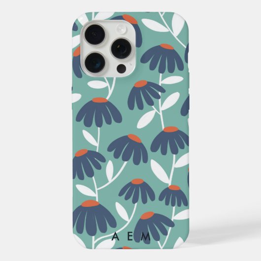 Initiales de monogramme en bas Motif floral bleu e (Verso)